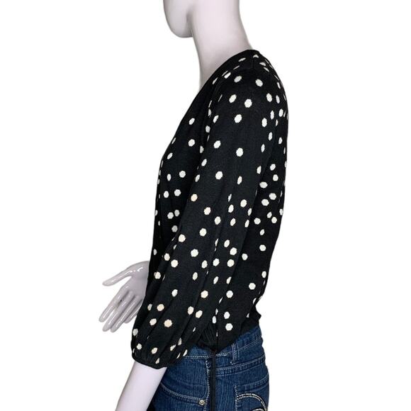 MinkPink Jemma Knit Women Top 3/4 Sleeve Black and White Polka Dot Print - Picture 7 of 8
